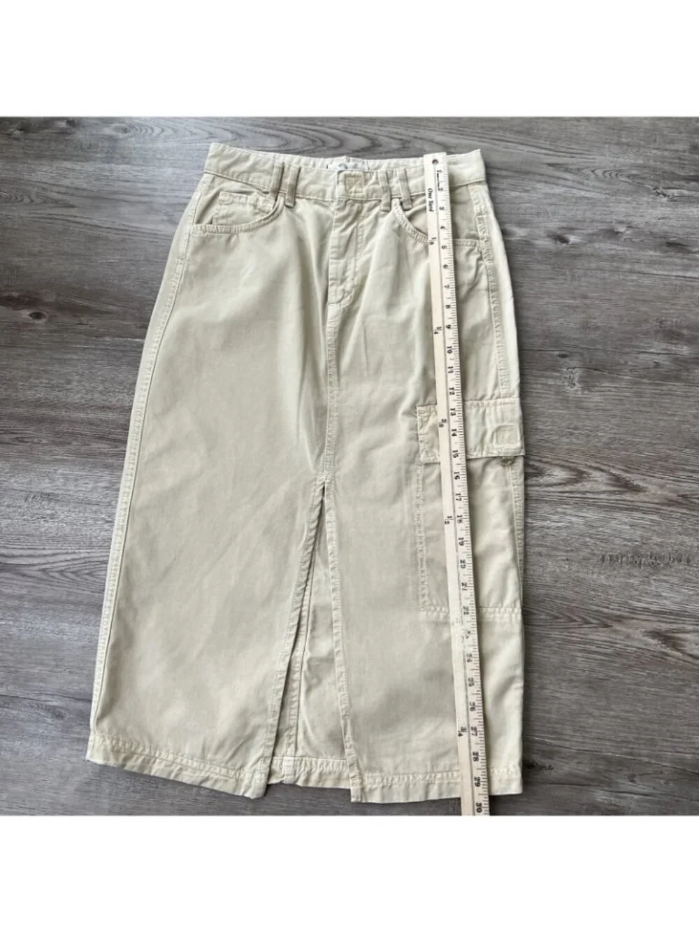 Free People‎ Khaki Cargo Utility Midi Skirt Womens 24 Cotton Front Slit Boho Y2K